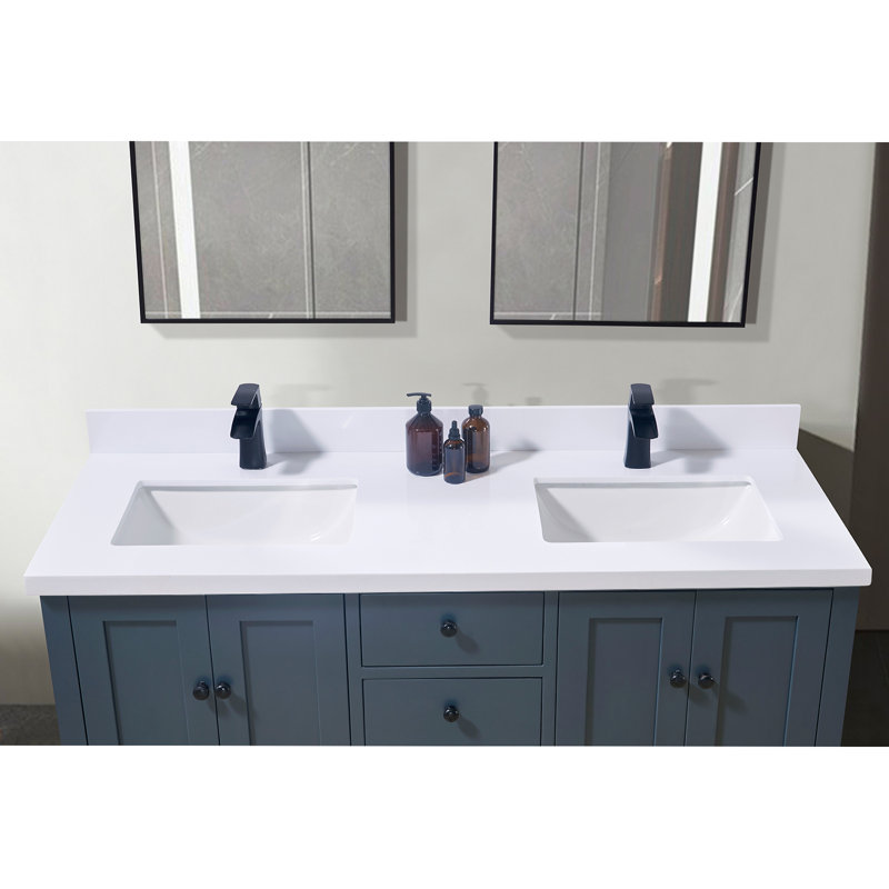 61'' Snow White Ceramic Double Sink Vanity Top