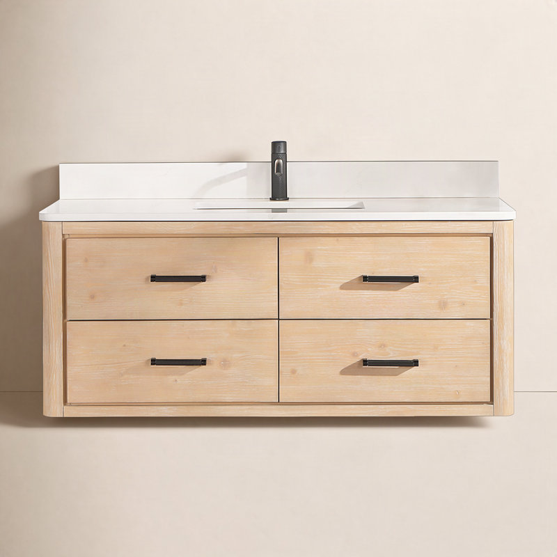 Ensemble de meuble-lavabo simple 48 po avec plateau Cristo, Bois de sapin brun