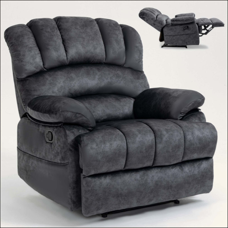 Large Manual Recliner Chair In Fabric, Comfortable And Spacious For Living Room Relaxation, Gray