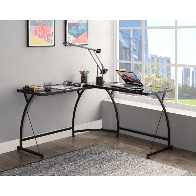 Bureau d'écriture en verre en L