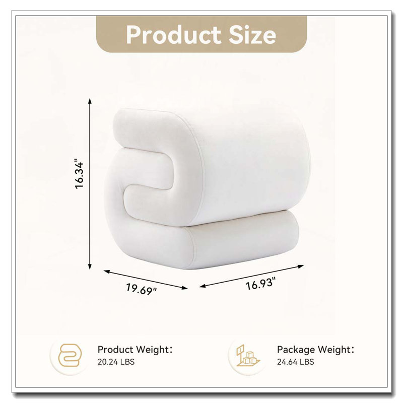 Tabouret de maquillage avec repose-pieds Teddy, Velours, Blanc