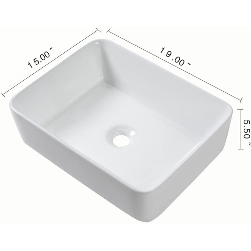 19"X15" Rectangle Vessel Bathroom Sink And Matte Black Single Lever Faucet Combo