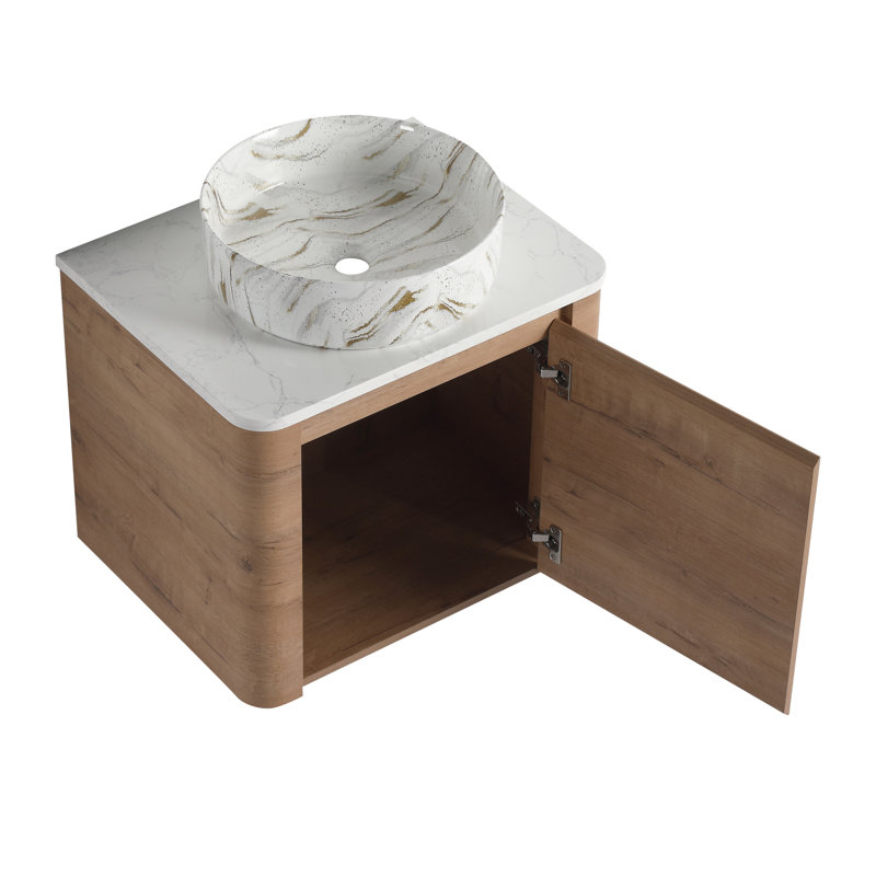 24 - Inch Wall Mounted Bathroom Vanity, Ceramic Art Sink, Soft Close Single Door, Kd Packed Plywood Modern Style, Easy Stain Removal, Left Or Right Opening 24'' Vanity With 1 And Stylish, Comfortable