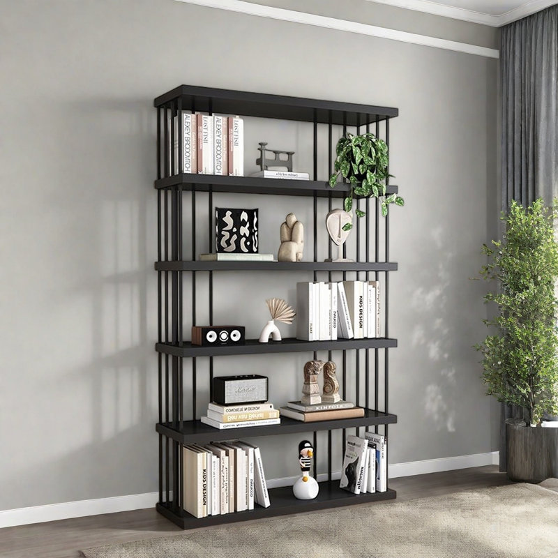 Bibliothèque classique de style rangement, (5 Shelves) 75.9"H x 39.3"W x 13.7"D, Noir