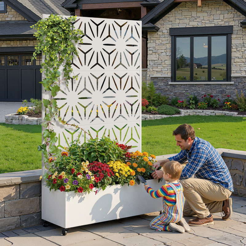 Raised Garden Bed with Trellis on Wheels – Versatile Metal Planter Box with Trellis, Multi-Style Planter Boxes with Trellis Privacy Screen for Patio and Garden