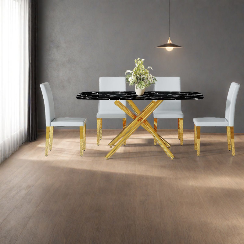 Dining Table Sets(must Include Both Table And Chair), 63 Inch Glass Marble Modern Home Set