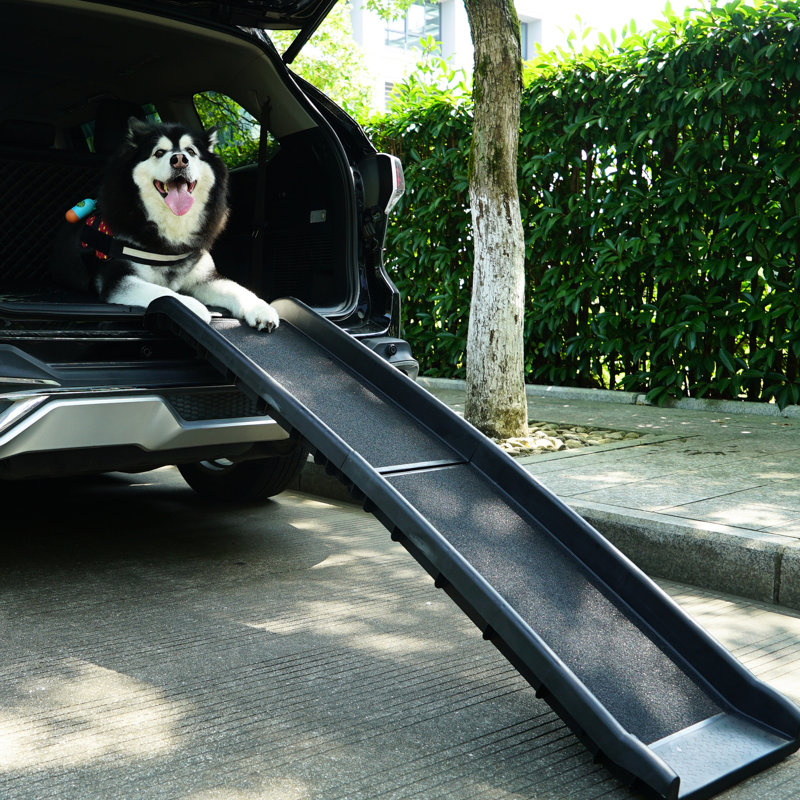 Rampe noire pour animaux de compagnie tout-terrain - robuste et supportant les animaux de compagnie de 90 kg, conception antidérapante, pliable pour économiser de l'espace, facilitant l'utilisation du transport en commun, sécuritaire, capacité de poids, antidérapant, transport et rangement