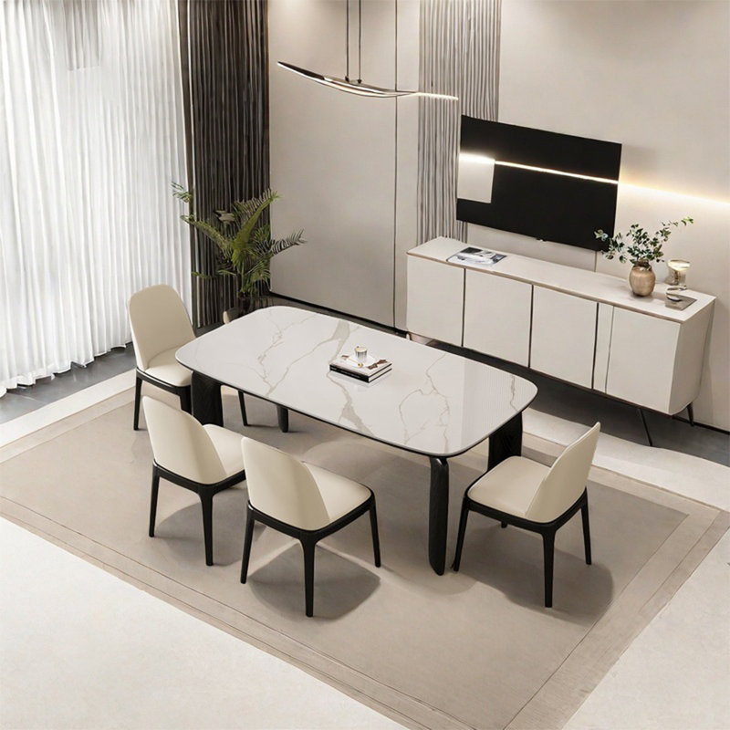 Modern simple rock plate dining table sets, 29.52"H x 55.11"L x 31.49"W