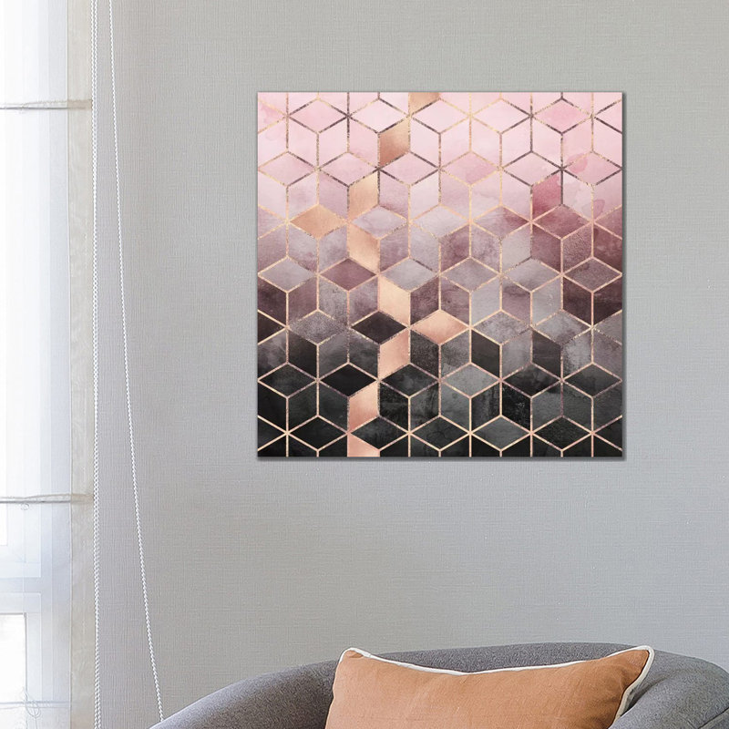Pink And Grey Cubes by Elisabeth Fredriksson - Wrapped Canvas Print, 66.04 cm H x 66.04 cm W x 1.91 cm D, No Frame