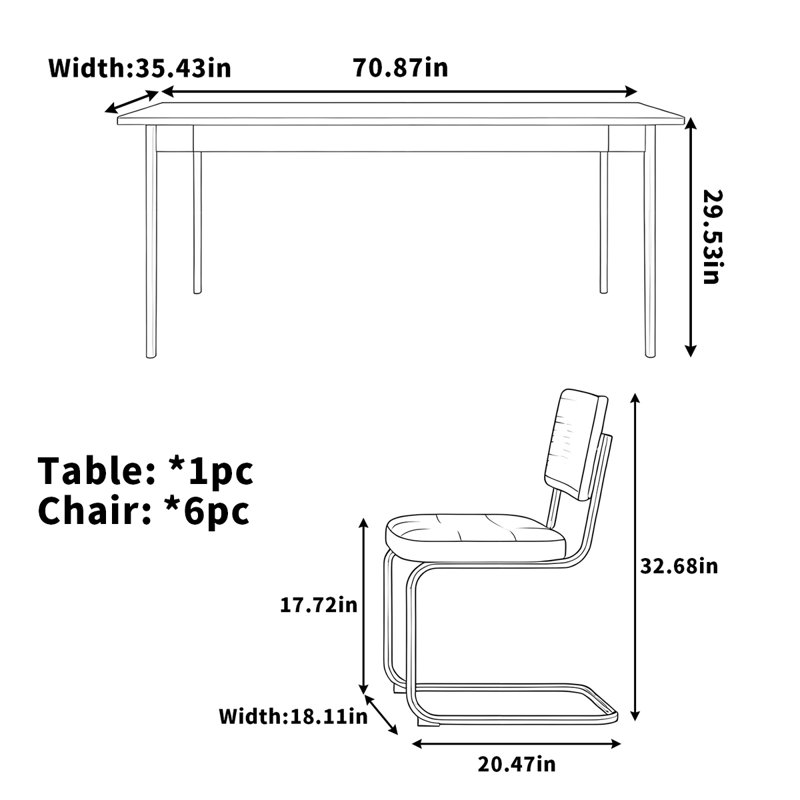 Table de salle à manger en bois massif avec pieds en acier inoxydable, H 29,53 po x L 70,87 po x l 35,43 po