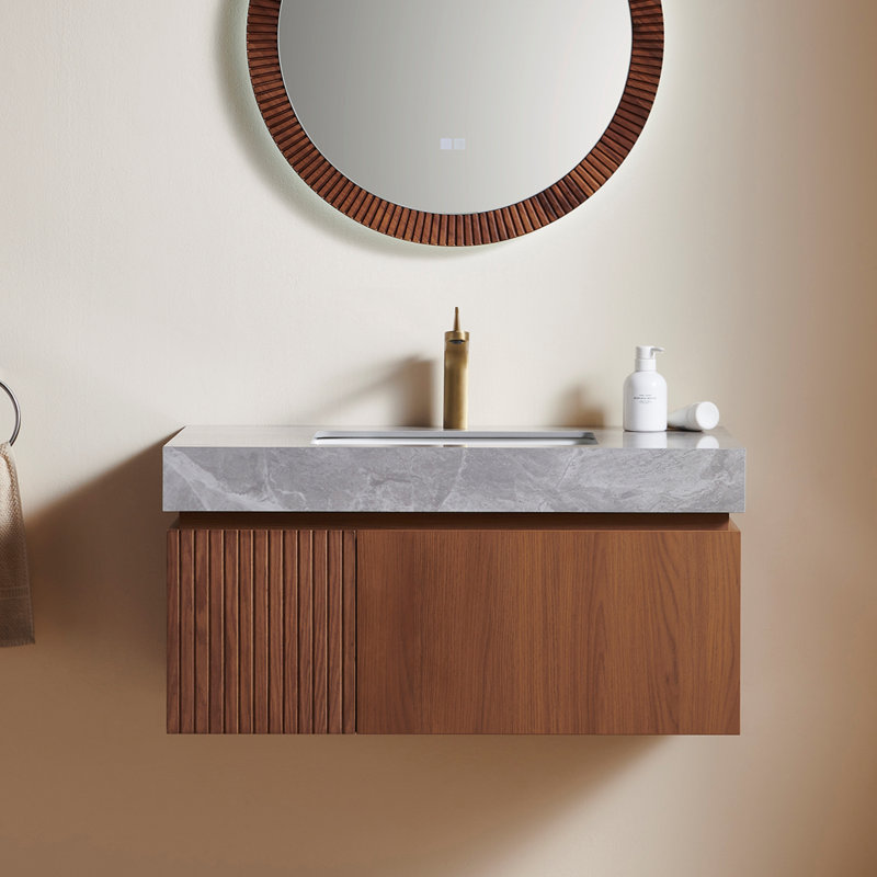 Meuble-lavabo Luxstone, Gris clair, Brown Oak, 36"