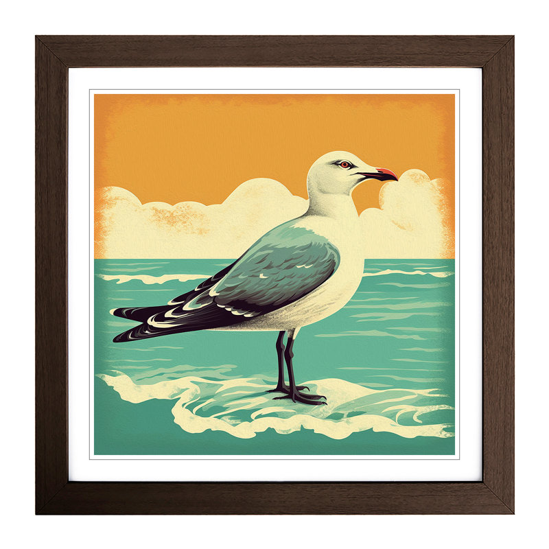 Seagull Retro No.3 - Single Picture Frame Print on Wood, Walnut