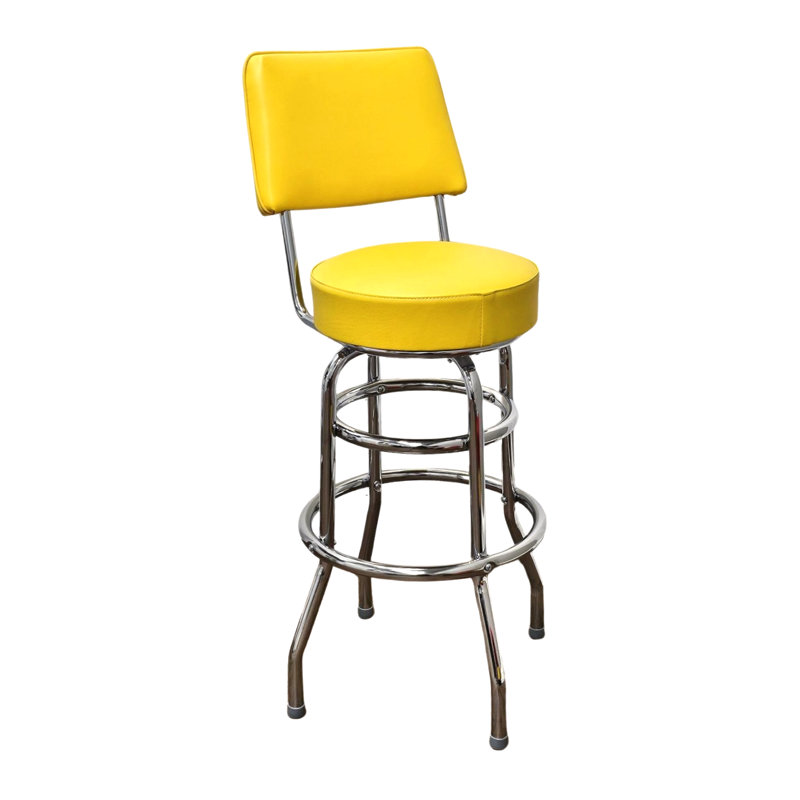 Tabouret de bar rotatif à dossier double avec anneaux Retro Home, Jaune