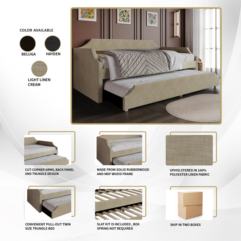 Lit de jour simple avec couchette Pauleth, Brun foncé