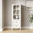 White Minimalist Buffet Cabinet, Modern Wooden Sideboard With Glass Doors & Double Drawers-1824341450