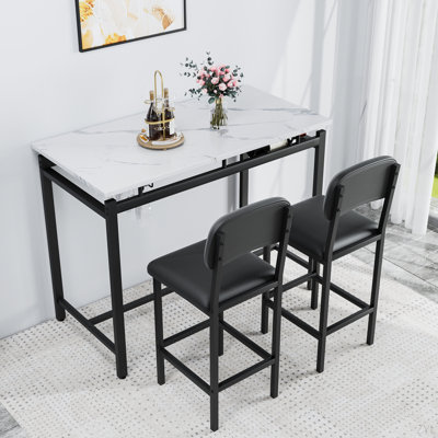 Ensemble de table de cuisine, table de salle à manger et chaises pour 2, ensemble de table de salle à manger 3 pièces avec 2 chaises rembourrées, ensemble de table de salle à manger de bar pour petits espaces, appartement, petit-déjeuner, pub, noir rustique