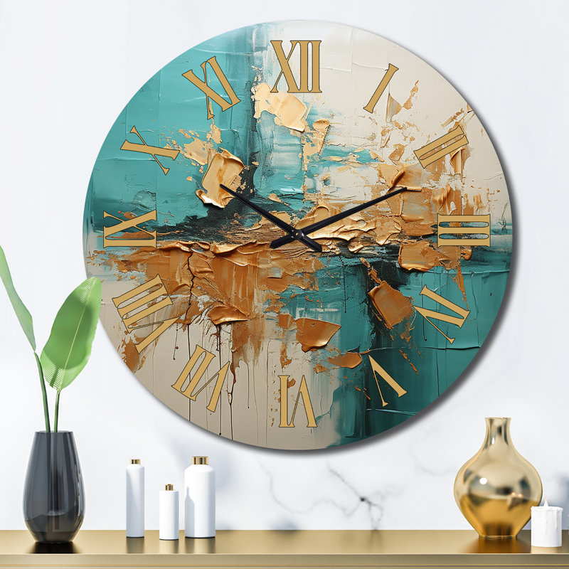 Horloge murale turquoise Tranquility III - paysage abstrait, Grand