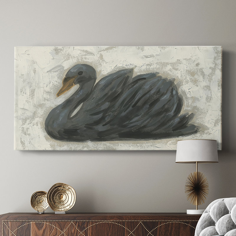 Cygne blanc / cygne noir I - toile tendue avec châssis - prête à être accrochée, H 16 po x l 32 po