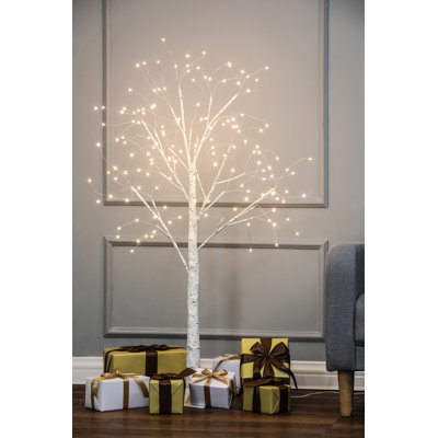 4' Snowy Artificial Lighted Birch Tree
