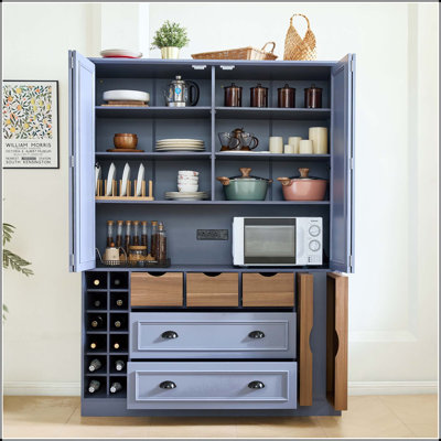 Garde-manger de ferme de 53,2 po de largeur avec 4 portes pliables, prise de courant et 12 supports à vin