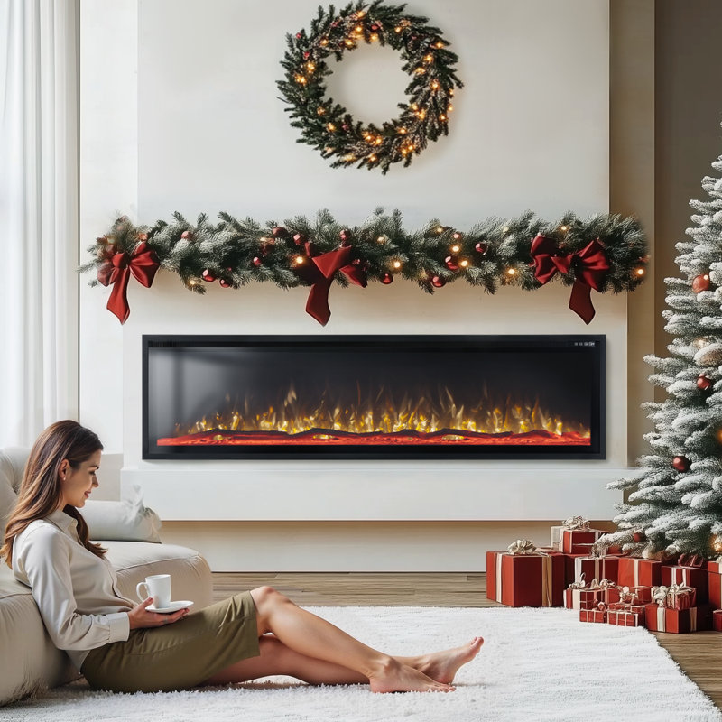 42 Inch Electric Fireplace Recessed And Wall Mounted, 19.3" H x 72" W x 5.1" D