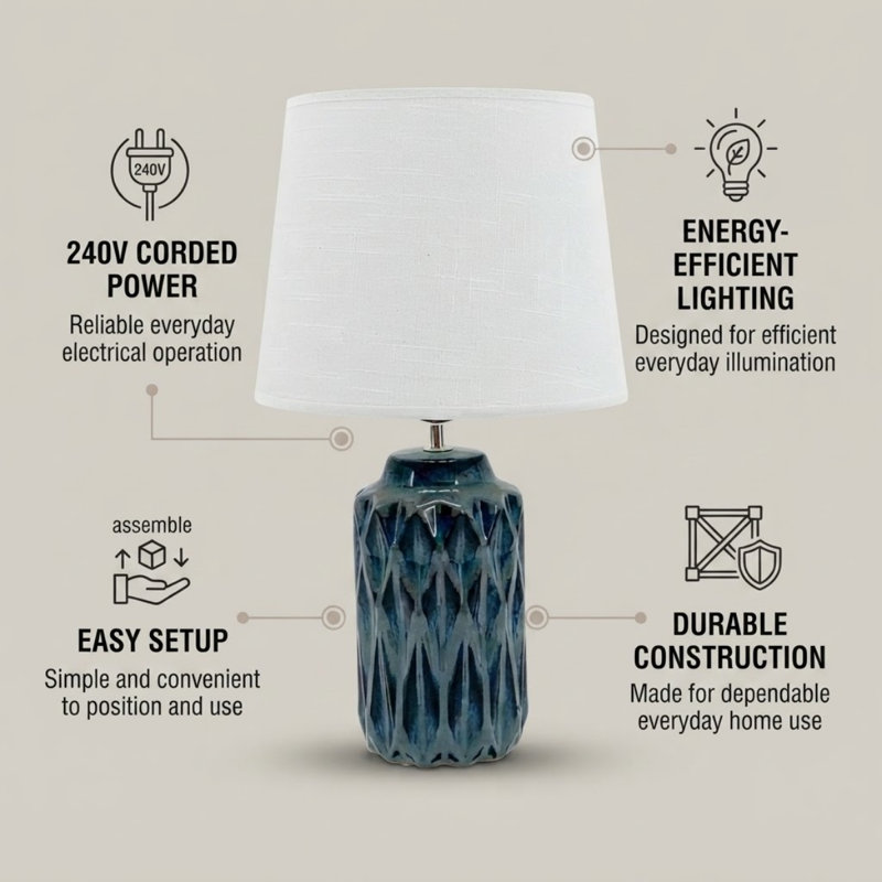 Modern Eads & Ealey Ceramic Table Lamp – Stylish & Sophisticated Handcrafted Accent Lighting for Bedside, Living Room or Office