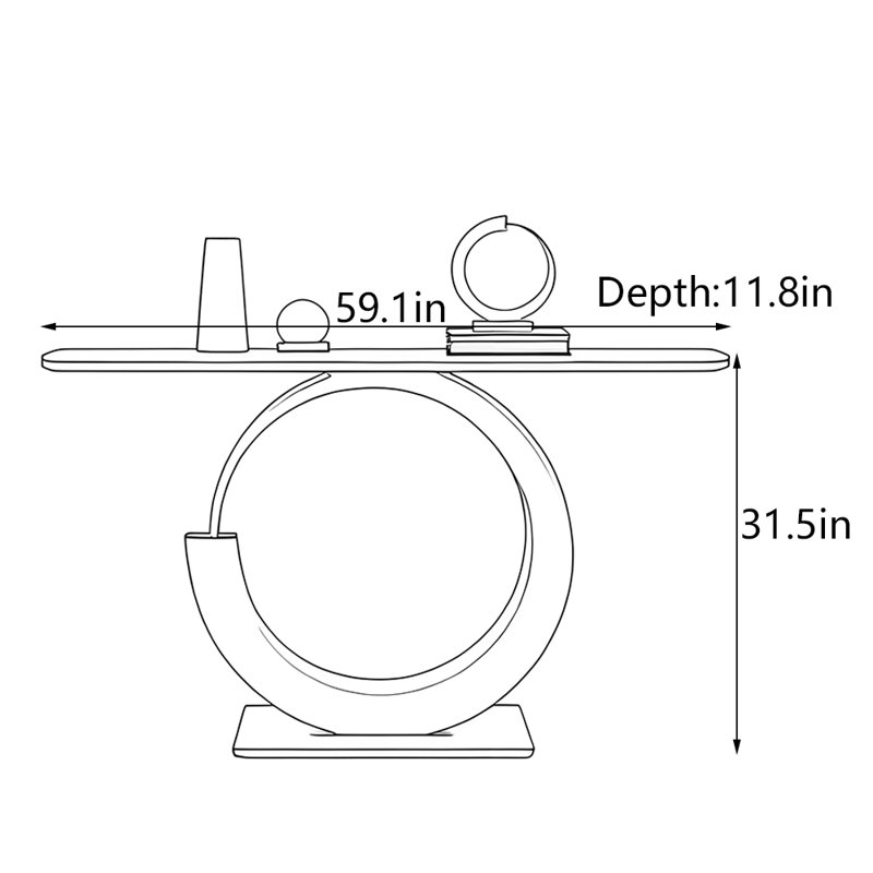 Table de hall d'entrée créative italienne de luxe, H 31,5 po x l 59,1 po x P 11,8 po, Noir