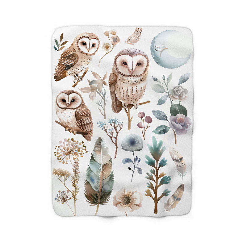  Couverture Whimsical Owl Paintings, L 60 po x l 50 po