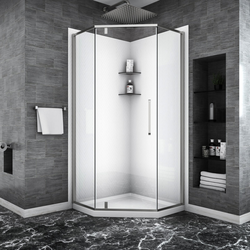 Cabine de douche 34-1 / 8 "X 72", semi-anglaise, nickel brossé - Design - ajout de qualité anglaise