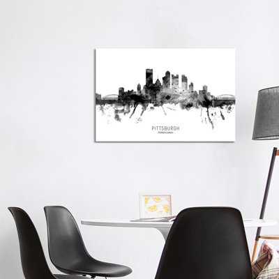 Pittsburgh Pennsylvania Skyline Name Bw by Michael Tompsett - 1 Piece Wrapped Canvas Wall Art