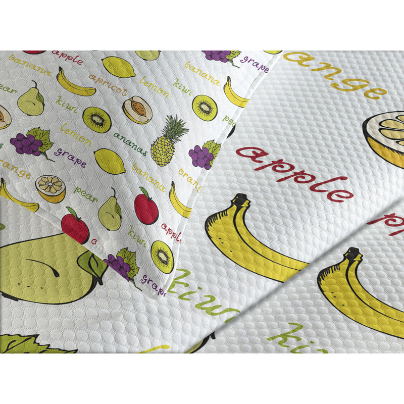 Ambesonne Fruits Bedspread Set  Summer Fresh Eating  Purple Yellow Ruby, King Coverlet / Bedspread + 2 Standard Shams
