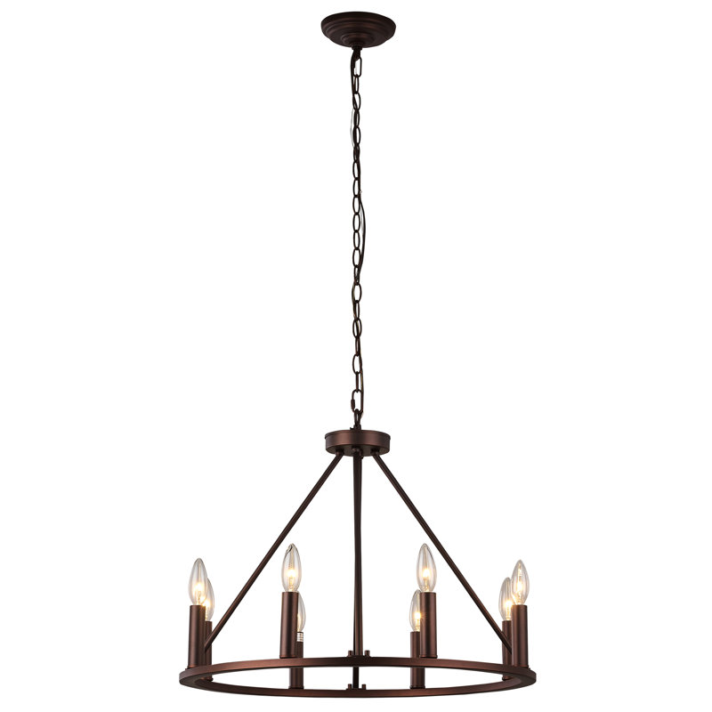 Serigo 8 - Light Steel Dimmable Wagon Wheel Chandelier