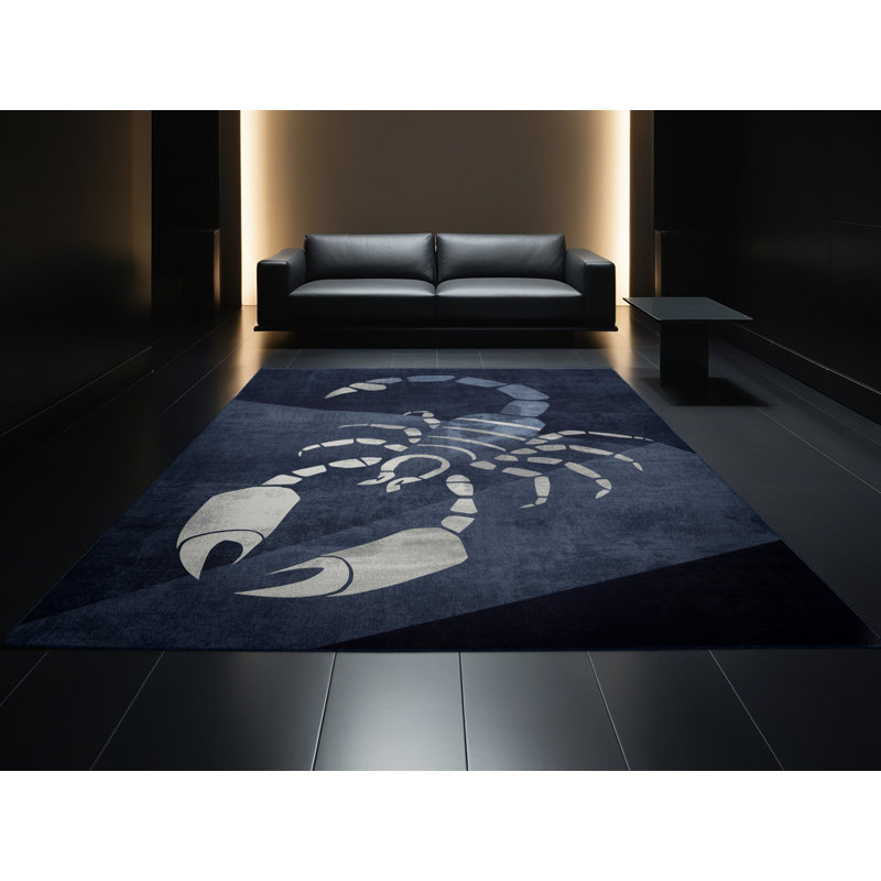 Machine Washable Orlena Modern & Contemporary Abstract Rug in Gray – Navy Binding, 2 x 3
