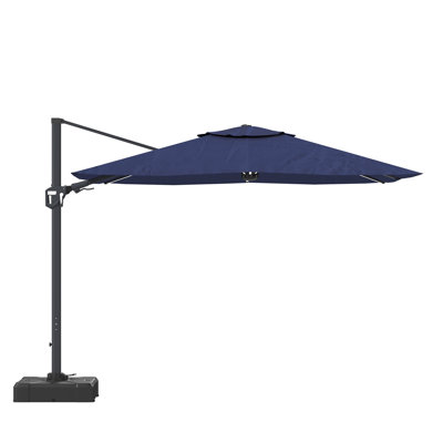 Parasol de patio en porte-à-faux 11 pi avec lumière DEL bleu marine (sans base de parasol) 11 pi