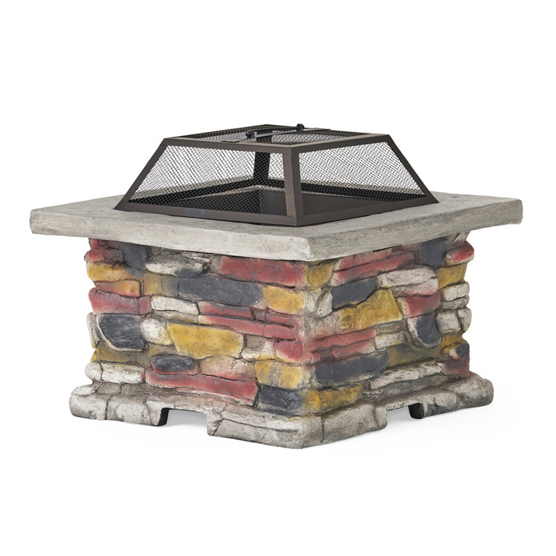 Foyer de table d'extérieur au feu de bois 28 po avec couvercle, Gris Pierre