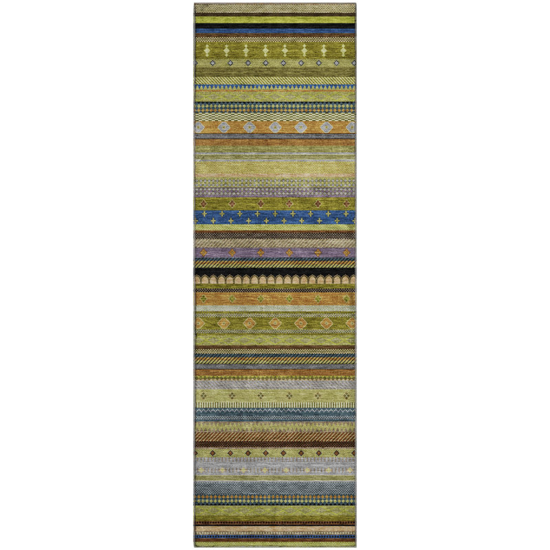 Tapis rayé de qualité supérieure Mayfield, Olive, Tapis de couloir 2 pi 3 po x 7 pi 6 po