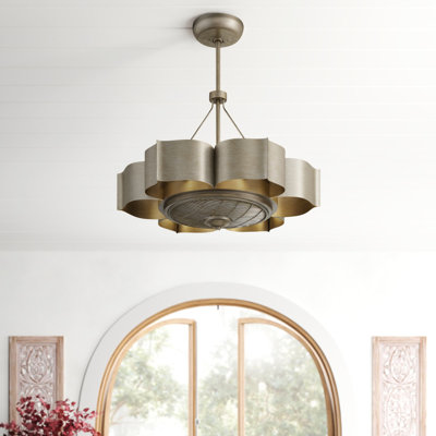Budd 31" 6-Light Fandelier in Silver Patina with Remote Control
