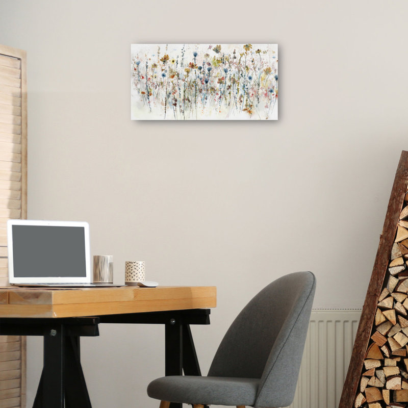 Watercolor Wildflowers by Studio Arts Canvas Wall Art Print, 29" H x 55" W, Framed Print, Brown