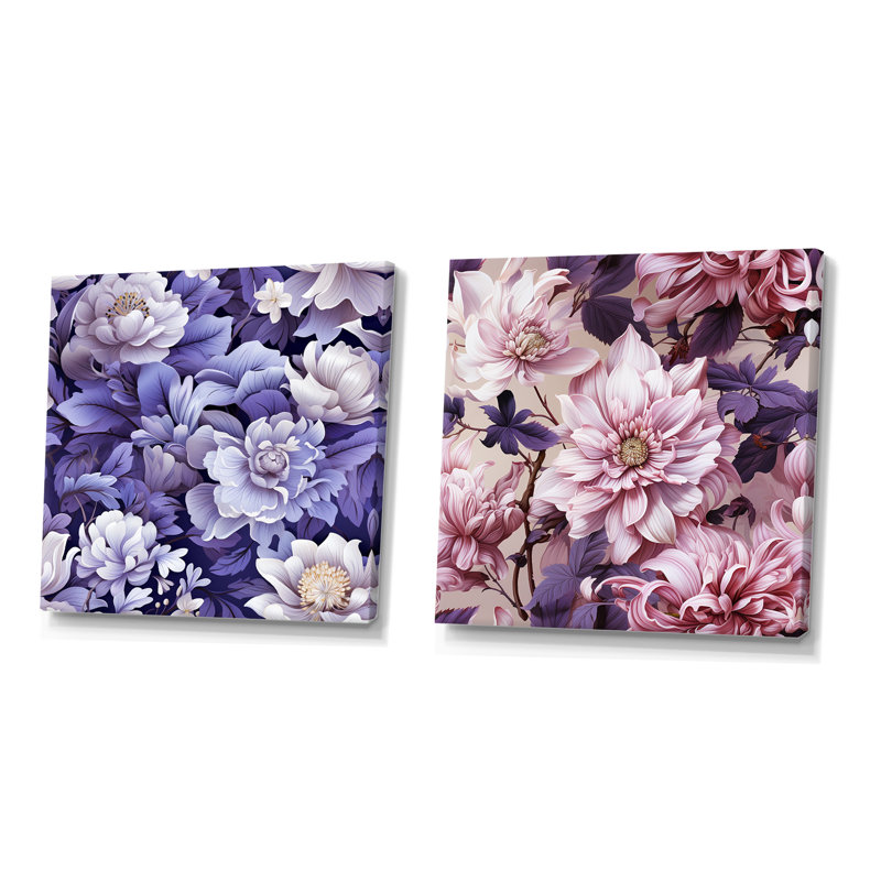 Twedt - Ensemble de 2 décorations murales florales, Toile tendue, H 16 po x l 33 po x P 1 po