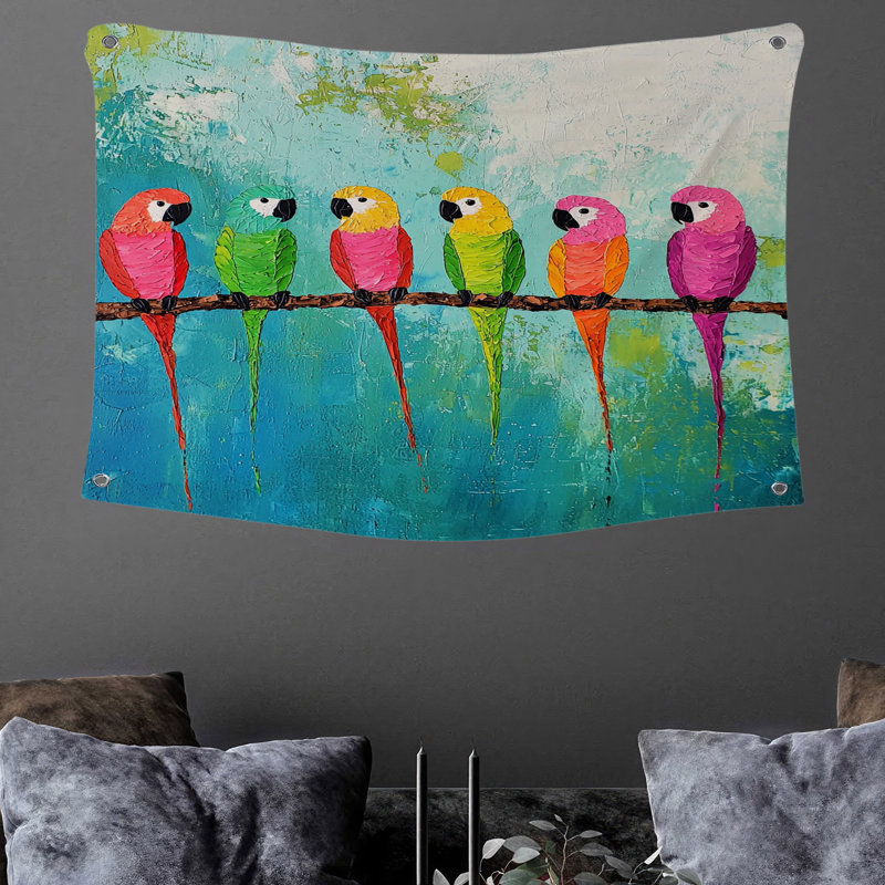 Tapisserie murale perroquets - Décoration murale animaux, H 50 po x l 60 po