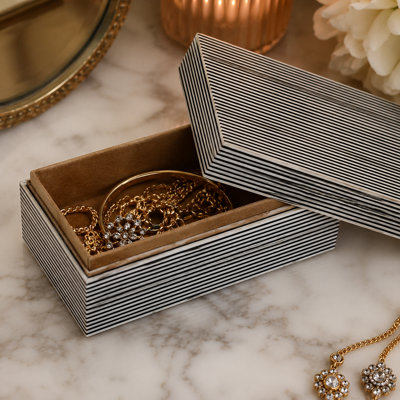 Pinstripe Bone Inlay Box Natural Finish 