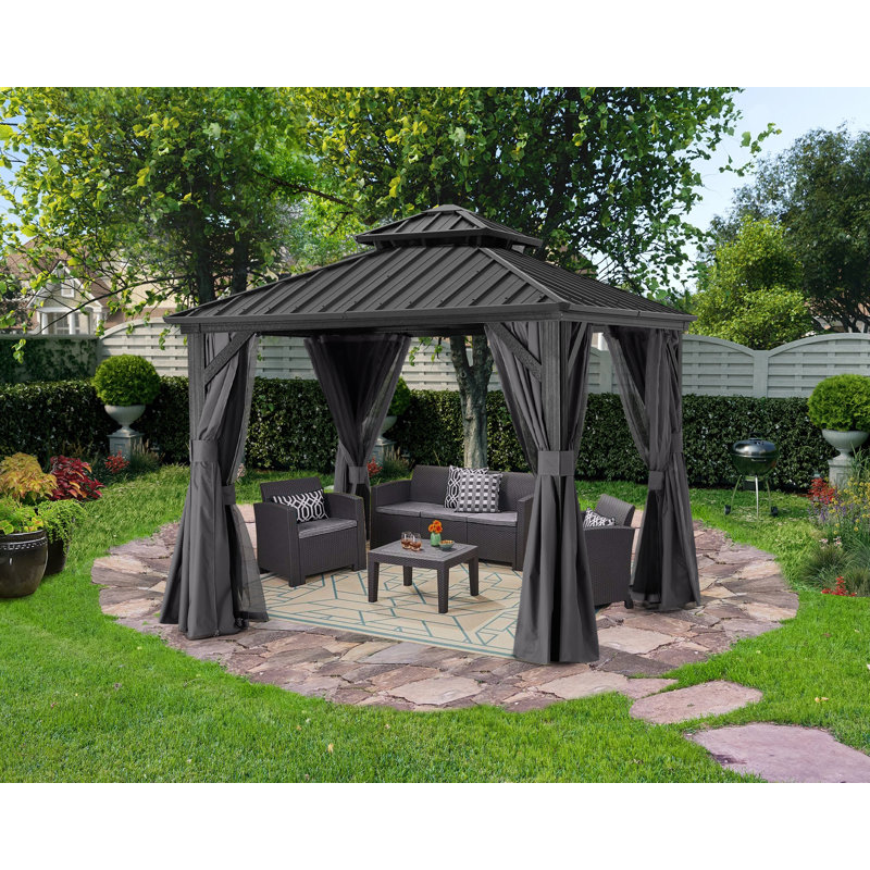Pavillon de jardin permanent en aluminium, Gris foncé, 8 pi x 8 pi