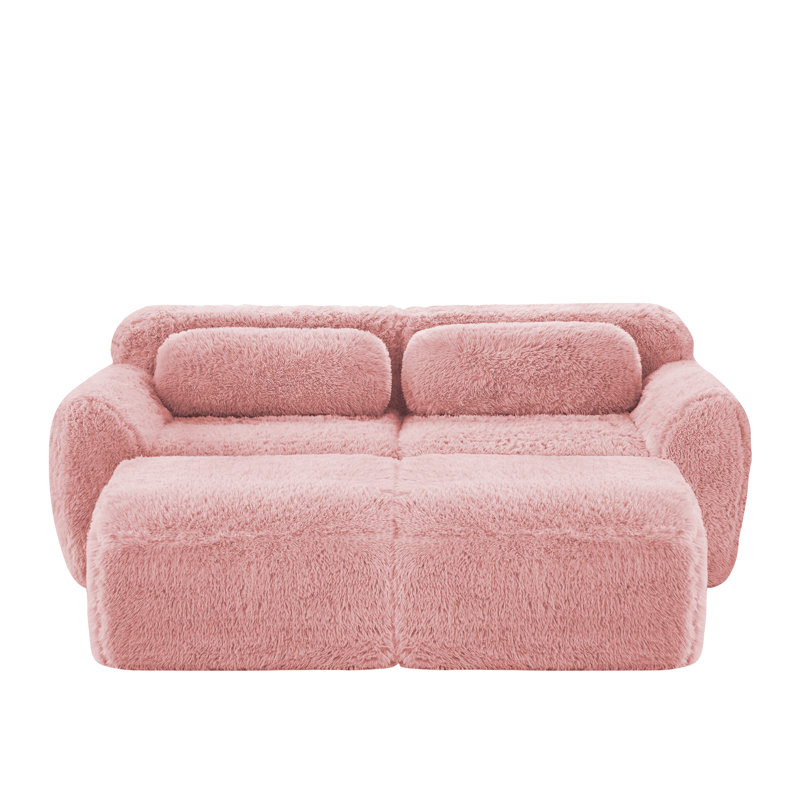 80-inch Soft Velvet Fabric Bone-free Sofa, Pink Velvet