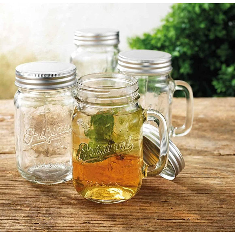 Ensemble de 4 grandes tasses en verre 16 oz avec couvercle Mason