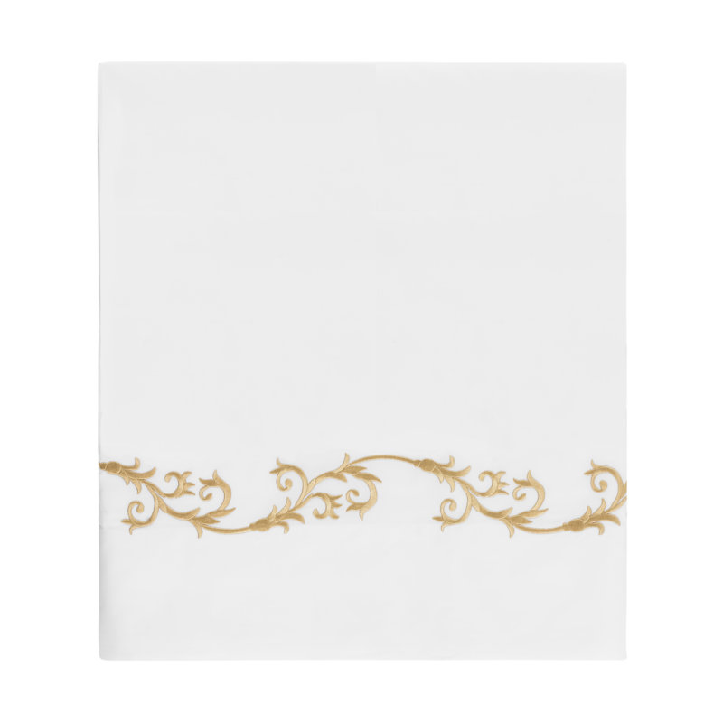 Tuscany 100% Cotton Percale Floral Flat Sheet, King, Gold