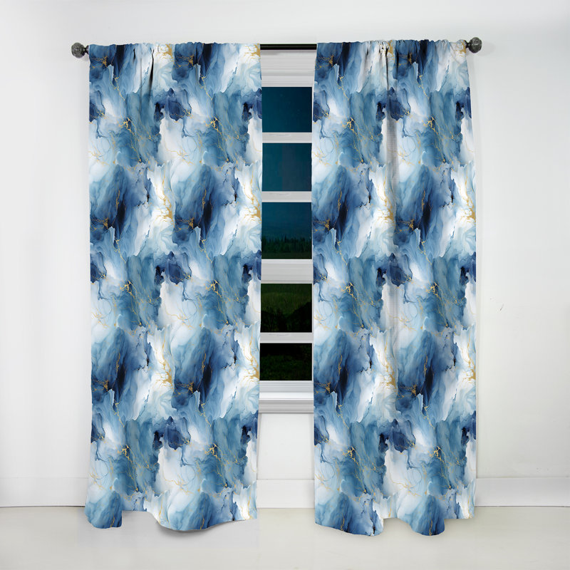 Rideau obscurcissant bleu marbré - 1 panneaux, L 52 po x L 95 po
