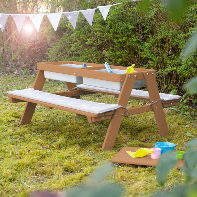 Kids 4 Piece Solid Wood Rectangular and Chair Set and Bench, Teak
