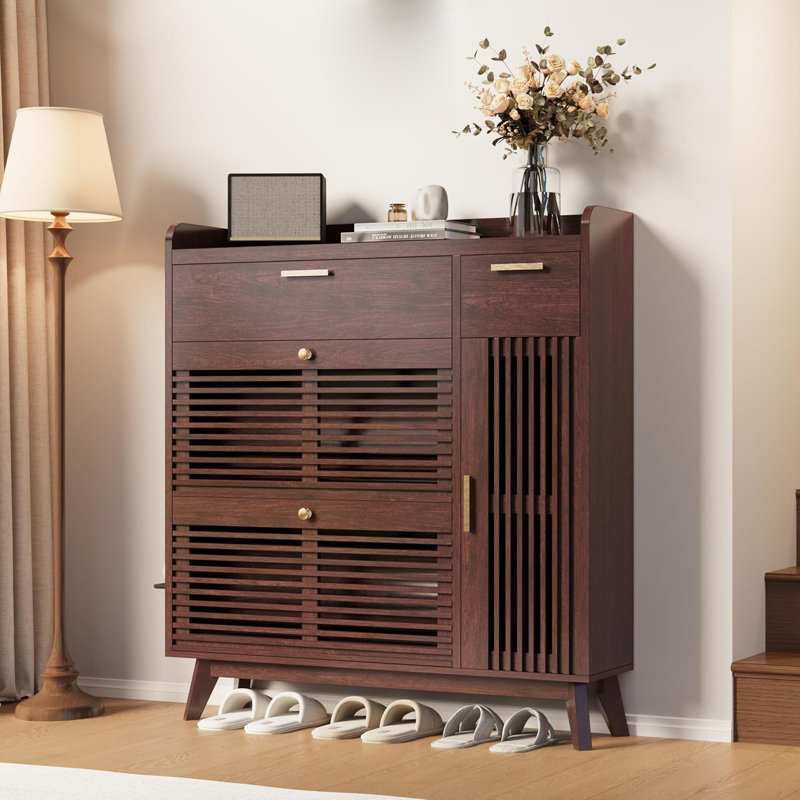 Shoe Rack Cabinet With Hooks And Side Cabinets