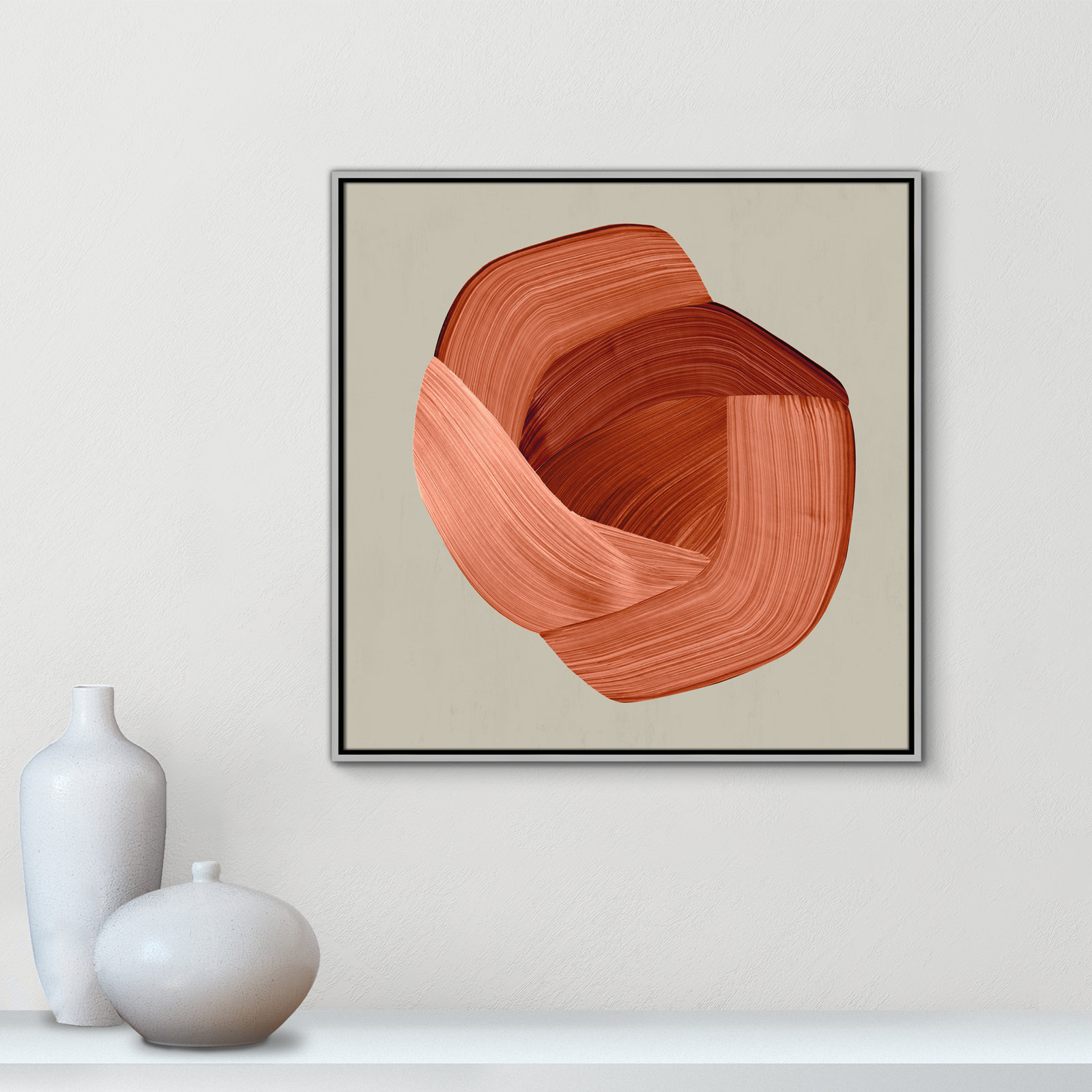 Crema - Floater Frame Painting Print on Canvas, 31.5" H x 31.5" W x 2" D, Silver Framed