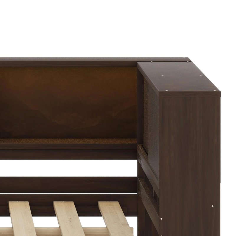 Lit de jour contemporain avec système à DEL intégré, ports USB et solution de rangement, Brun